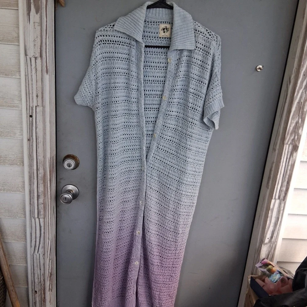 Free People We The Free Alicia Crochet Cardigan Indigo Orchid XS EUC